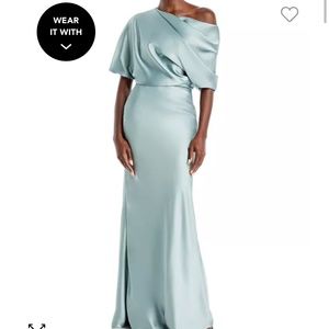 AMSALE Draped Satin One Shoulder Gown